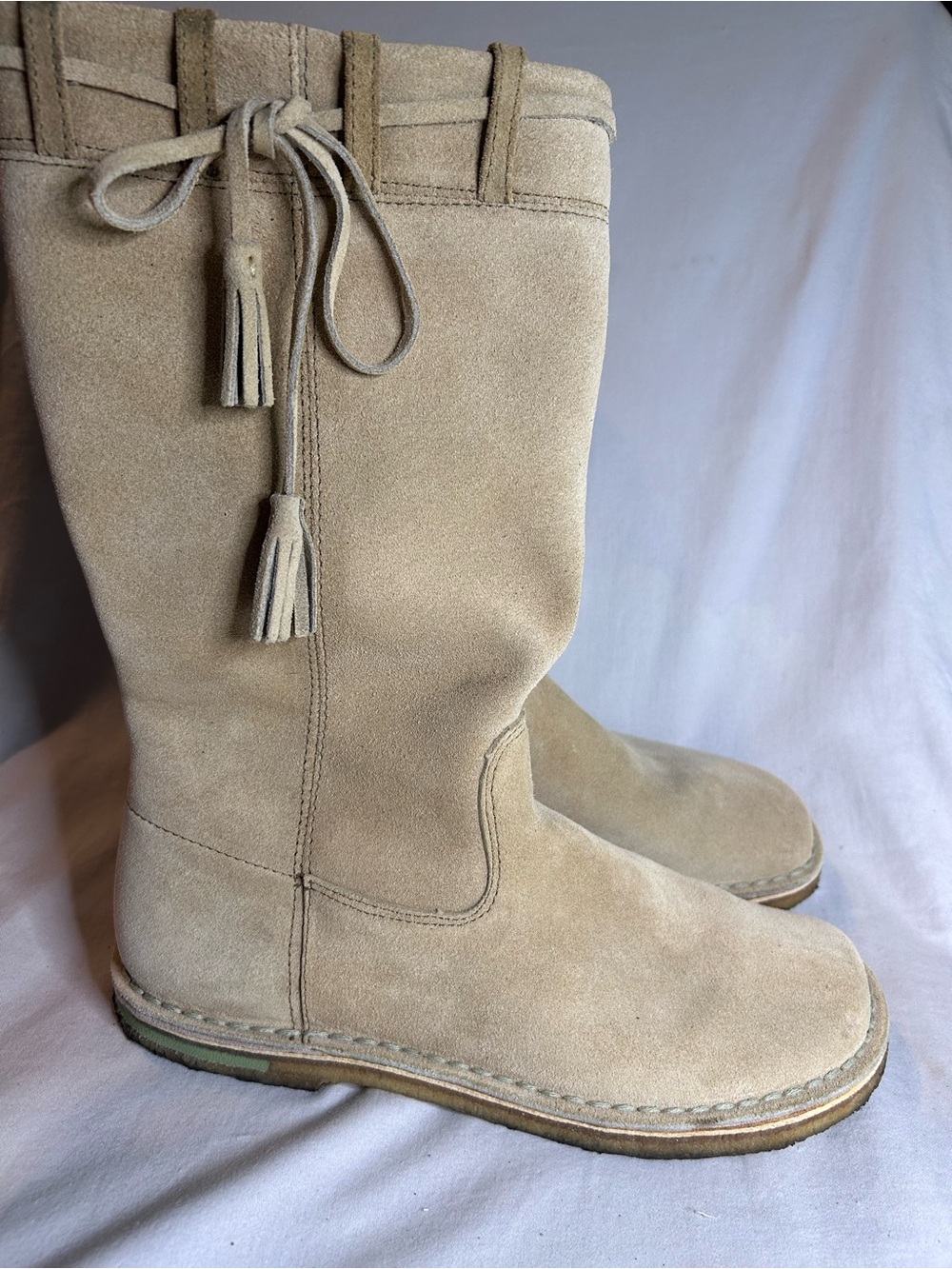 Clarks Beige Suede Mid-Calf Tassel Boots
